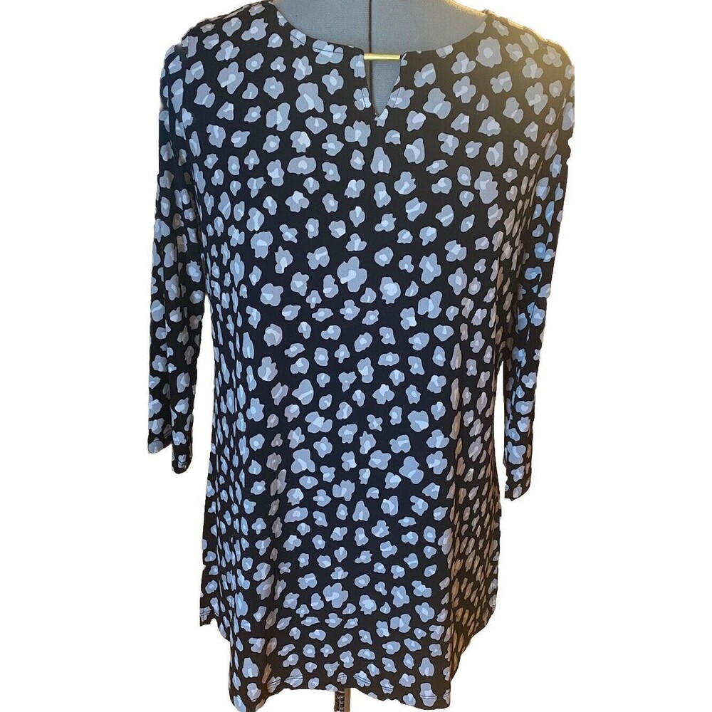 iman global chic top Blue White floral Sz-S long sleeves work casual new/tags